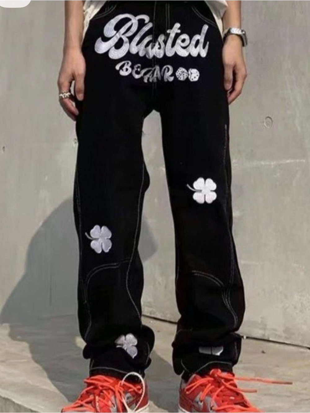 Y2K Style Men’s Black Graphic Clover Sweatpants